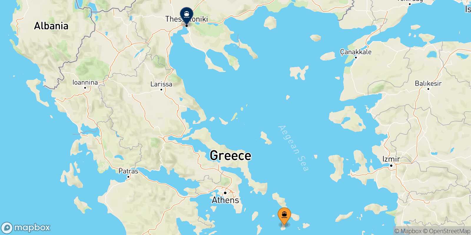 Mapa de la ruta Syros Salónica