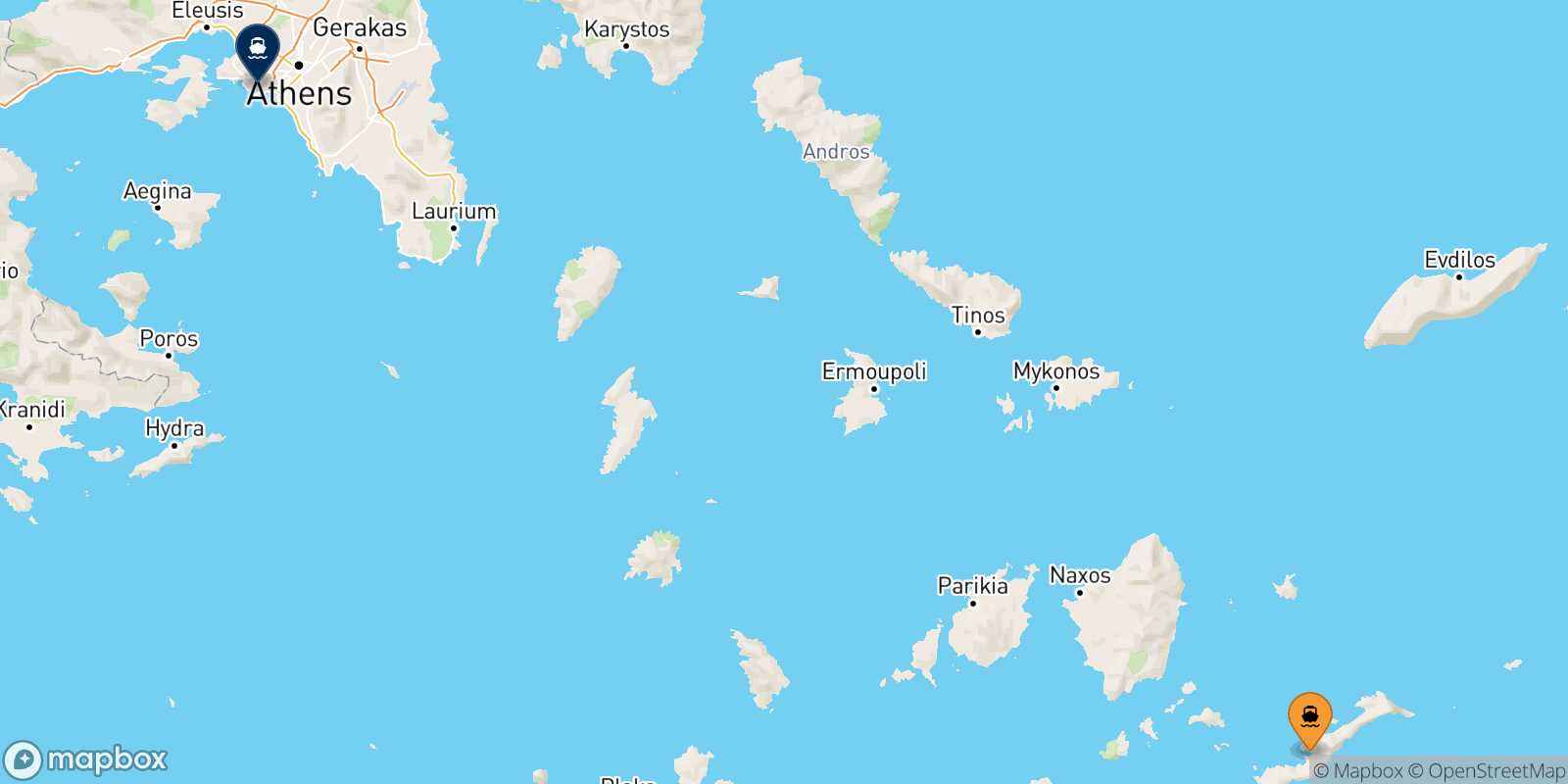 Mapa de la ruta Katapola (Amorgos) El Pireo