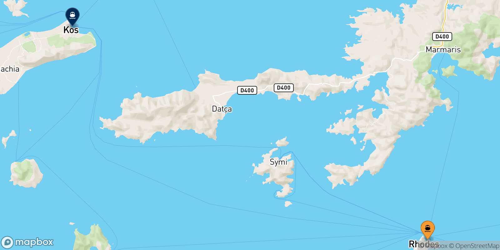 Mapa de la ruta Rodas Kos