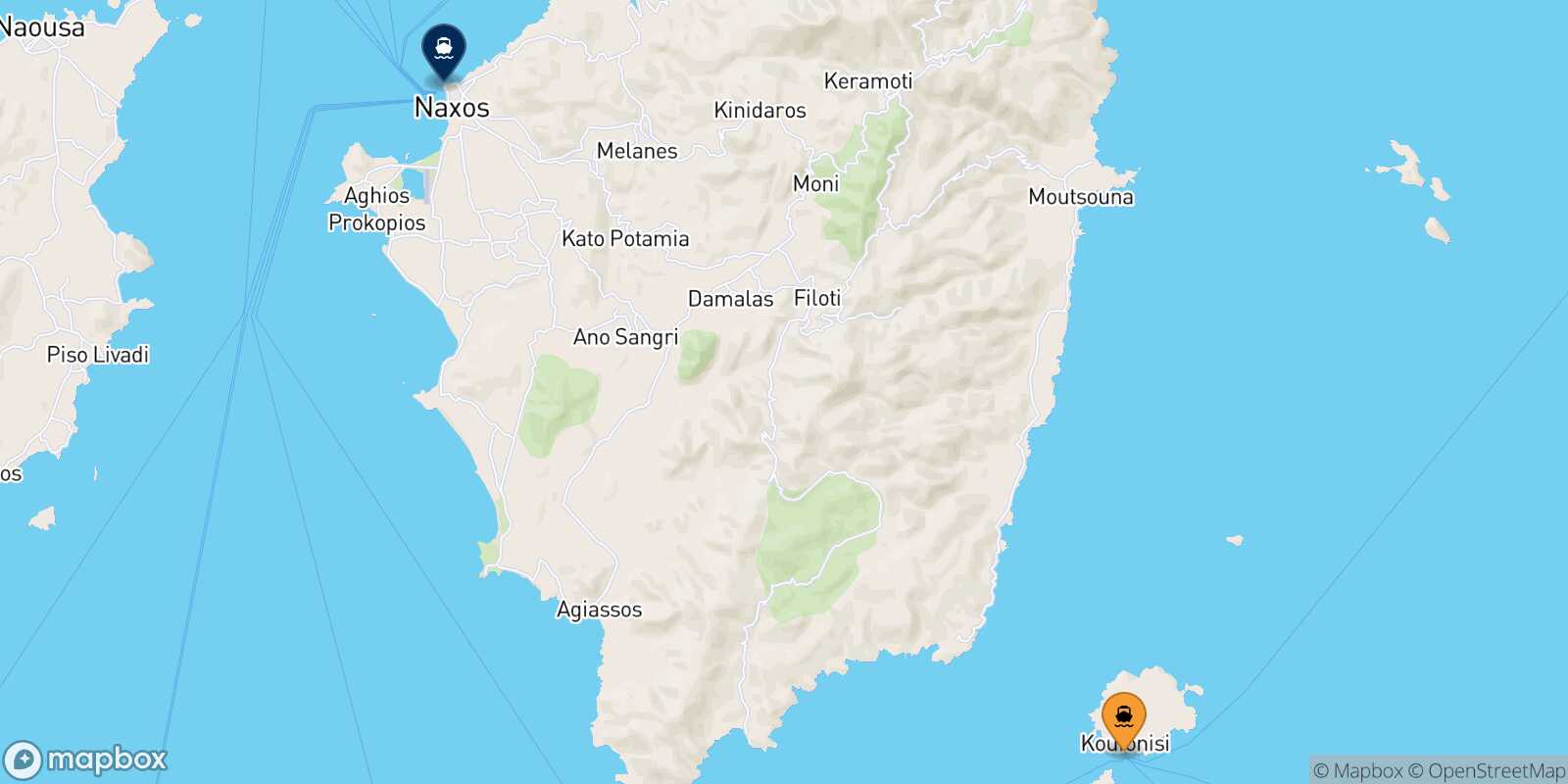Mapa de la ruta Koufonissi Naxos