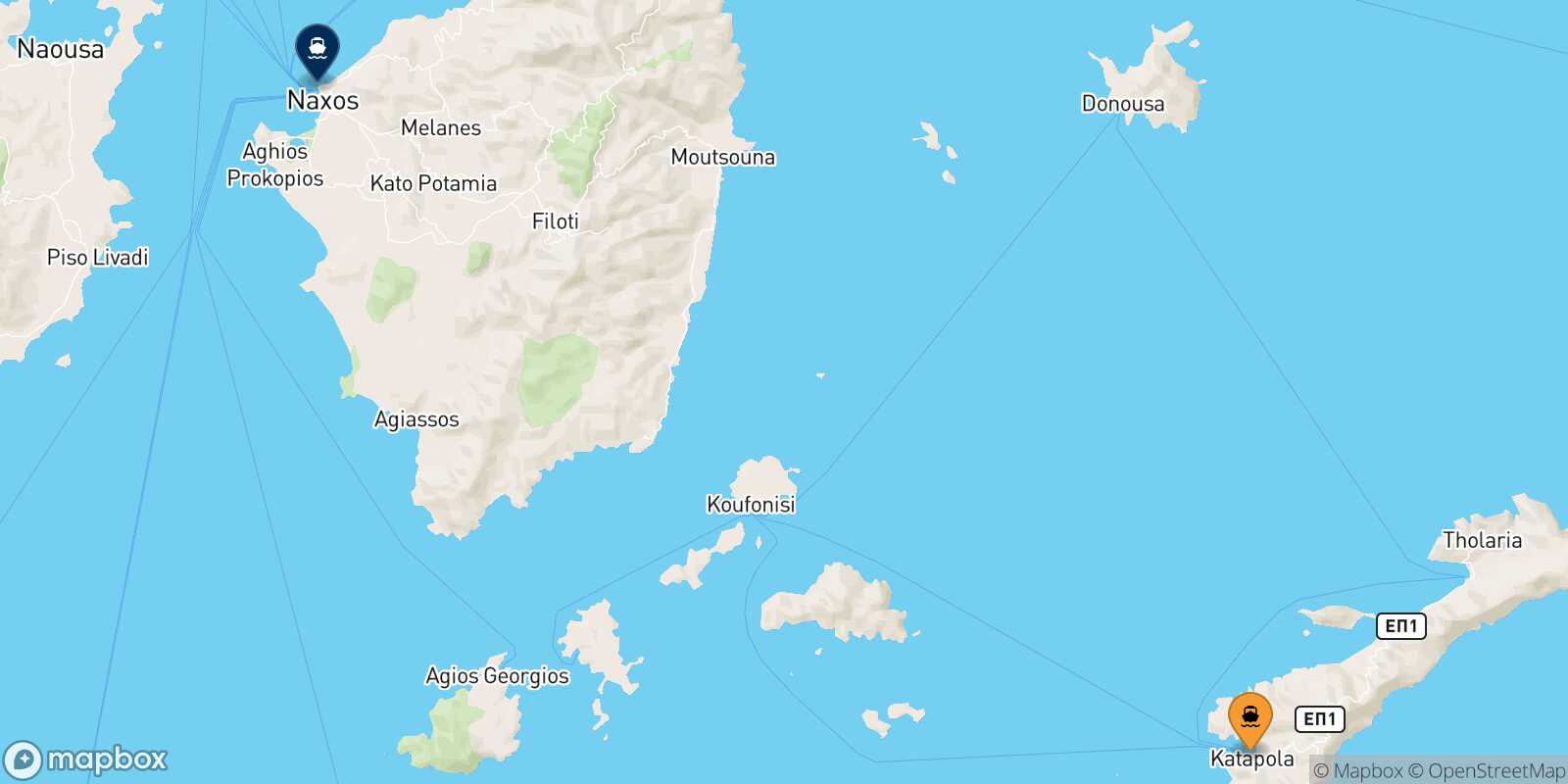 Mapa de la ruta Katapola (Amorgos) Naxos