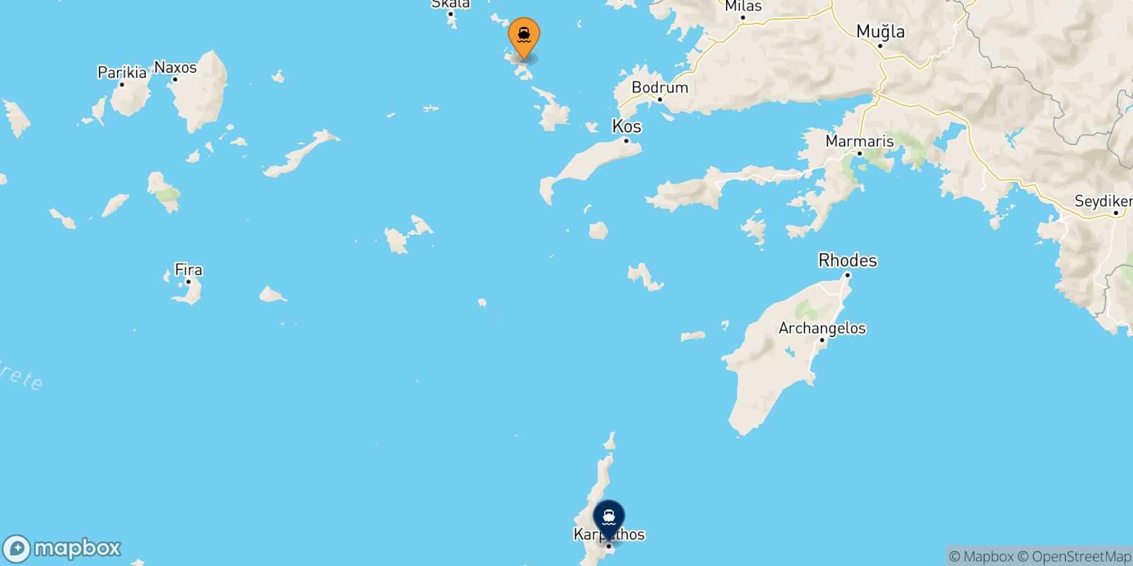 Mapa de la ruta Leros Karpathos