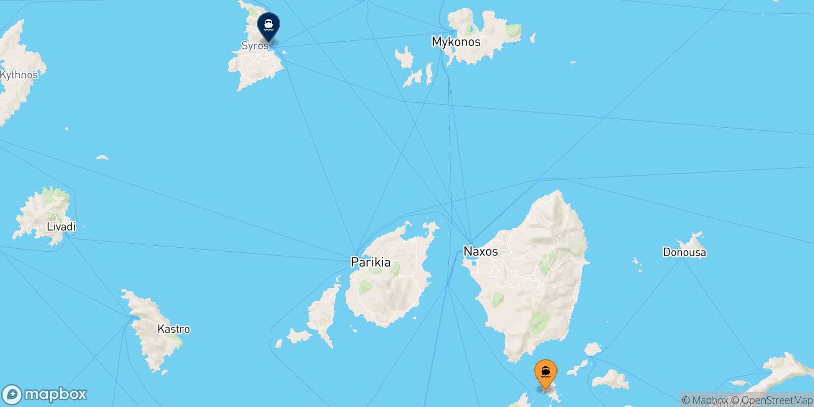Mapa de la ruta Schinoussa Syros