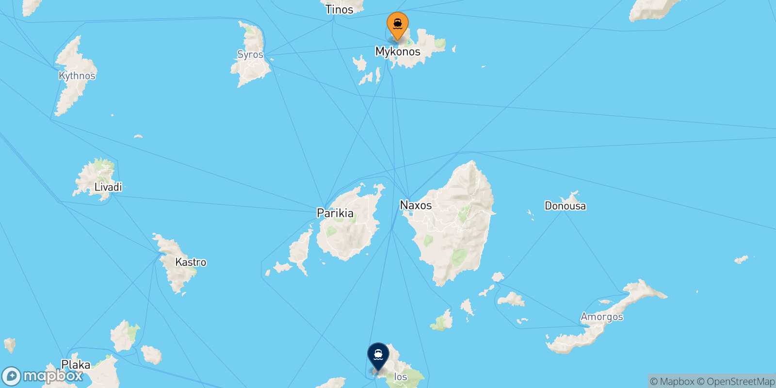 Mapa de la ruta Mykonos Ios