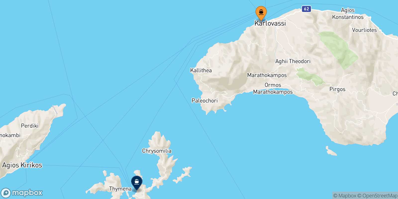 Mapa de la ruta Karlovassi (Samos) Fourni