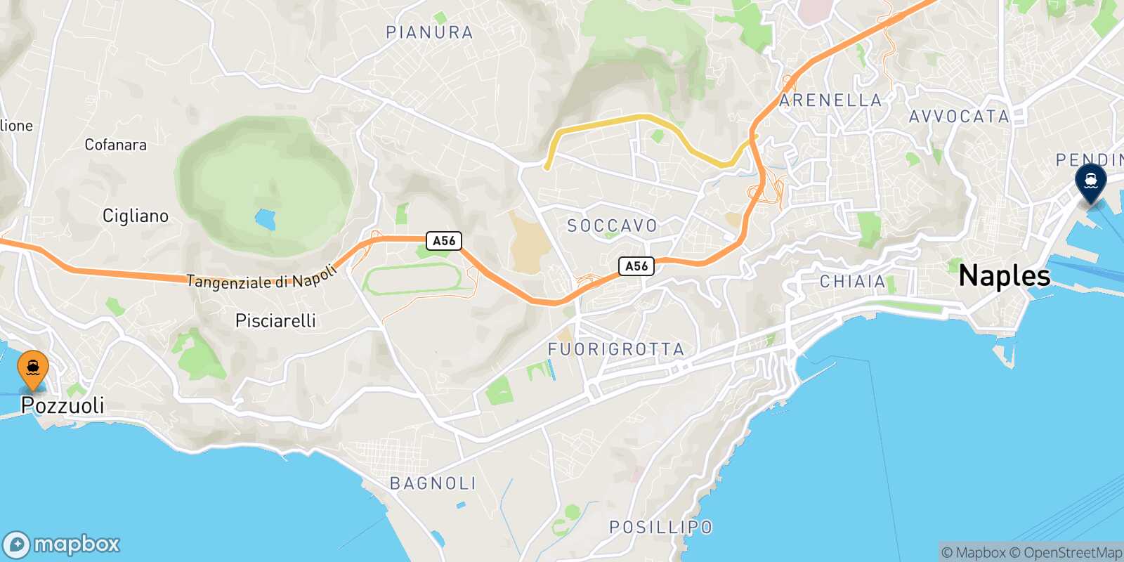 Mapa de la ruta Casamicciola (Ischia) Nápoles Beverello