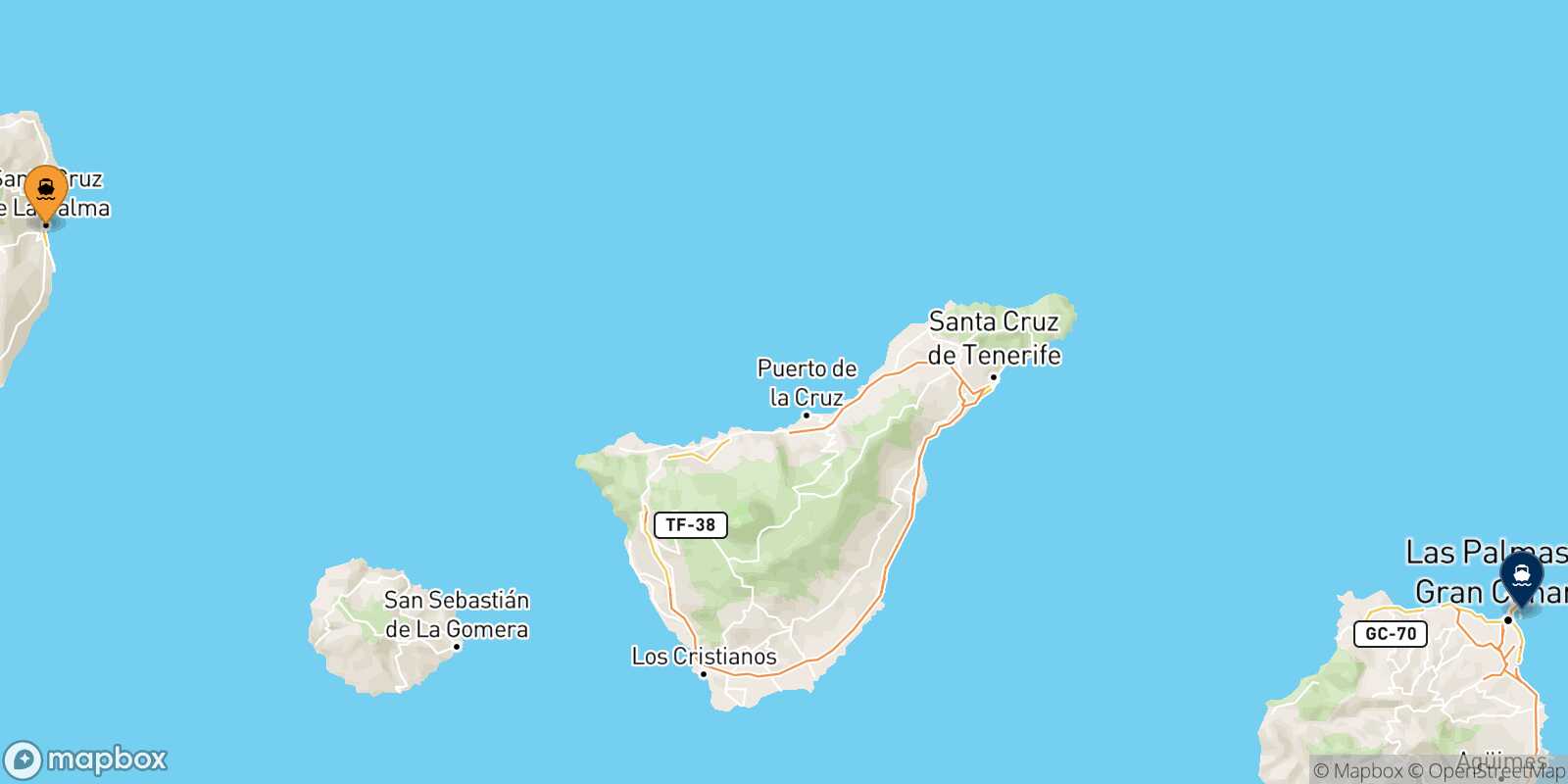 Mapa de la ruta Santa Cruz De La Palma Las Palmas De Gran Canaria