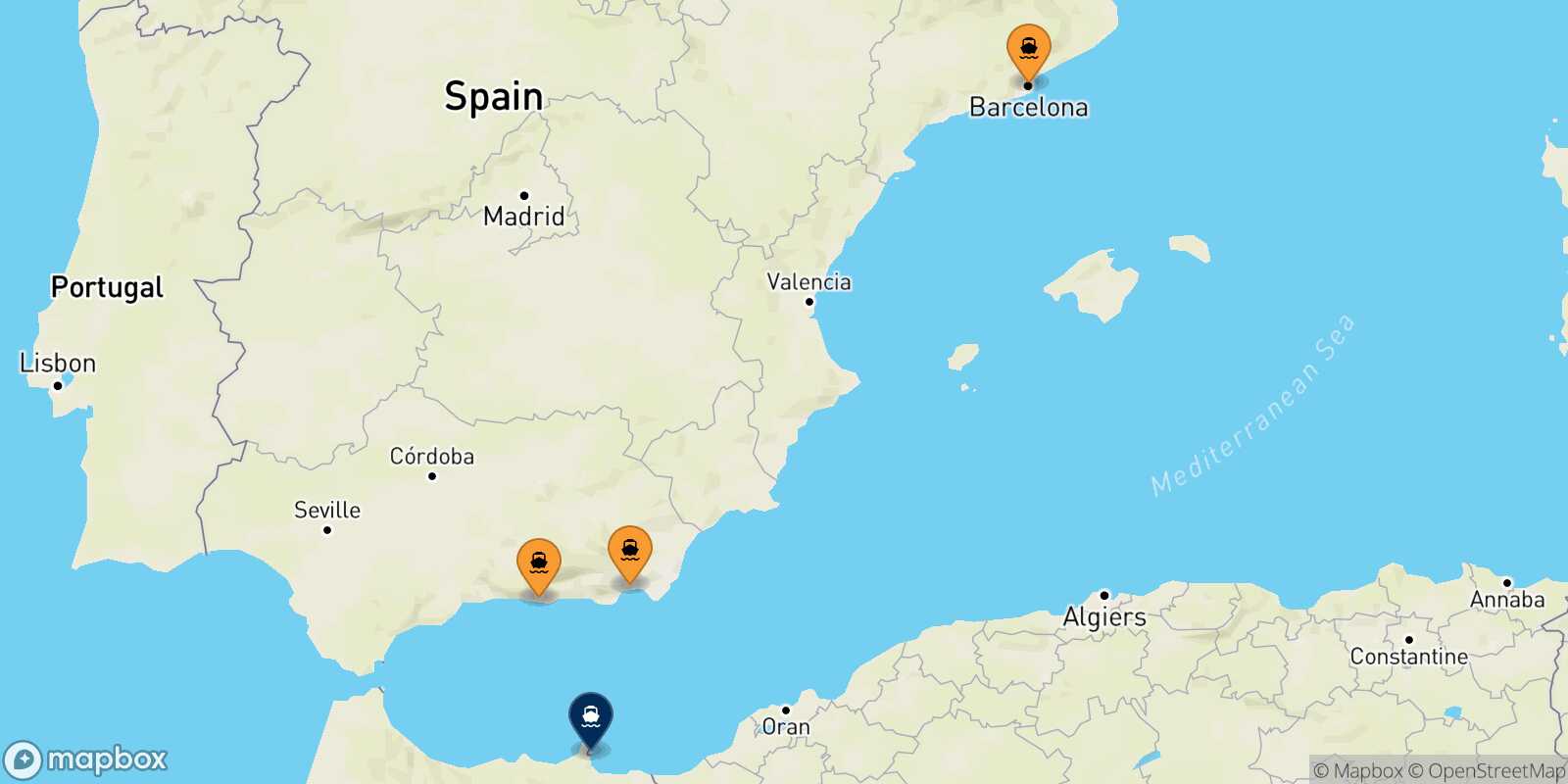 Mapa de los puertos conectados con  Nador