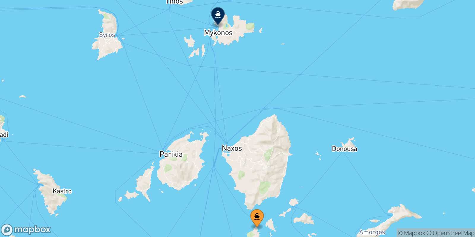 Mapa de la ruta Iraklia Mykonos