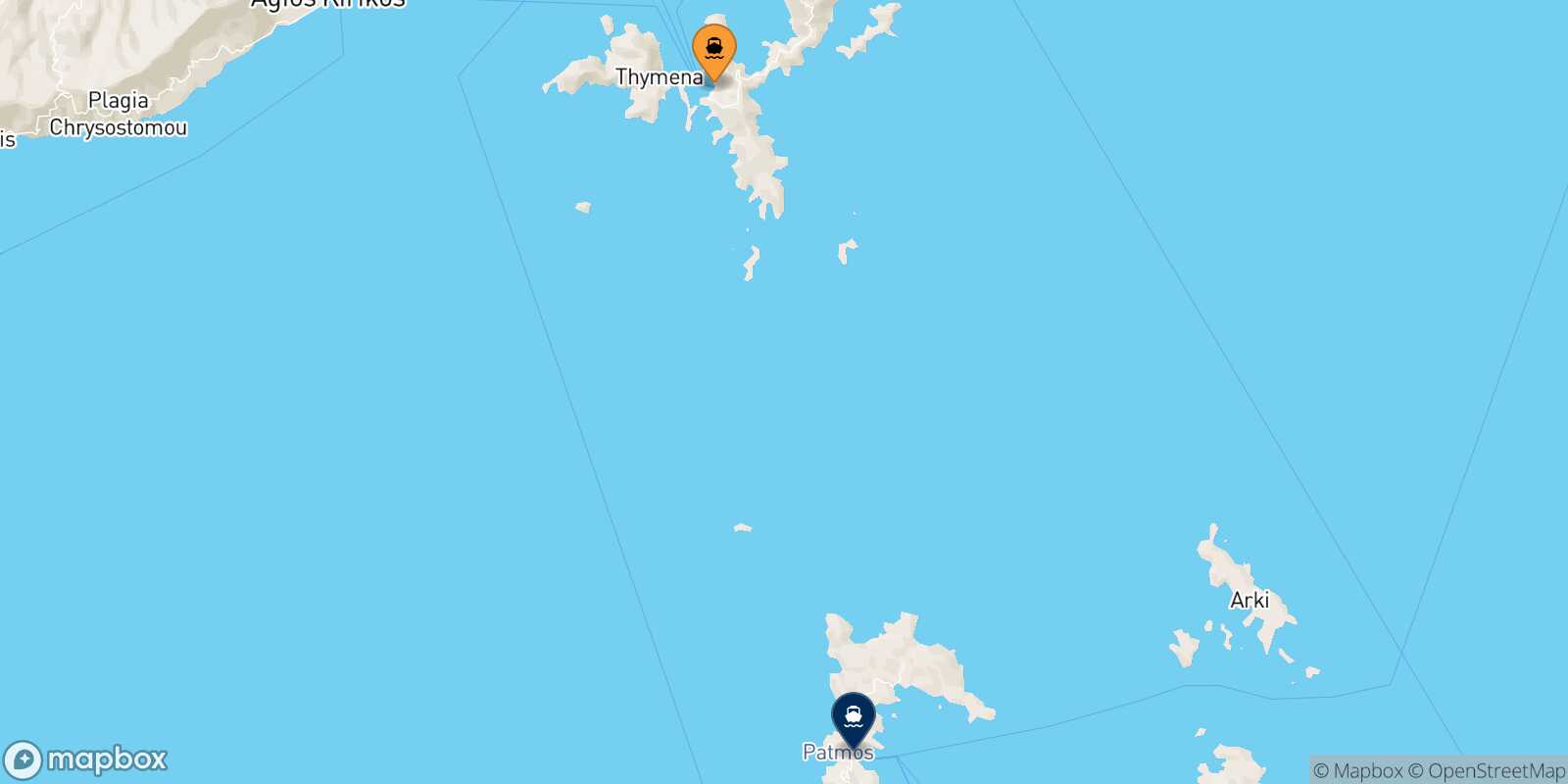 Mapa de la ruta Fourni Patmos
