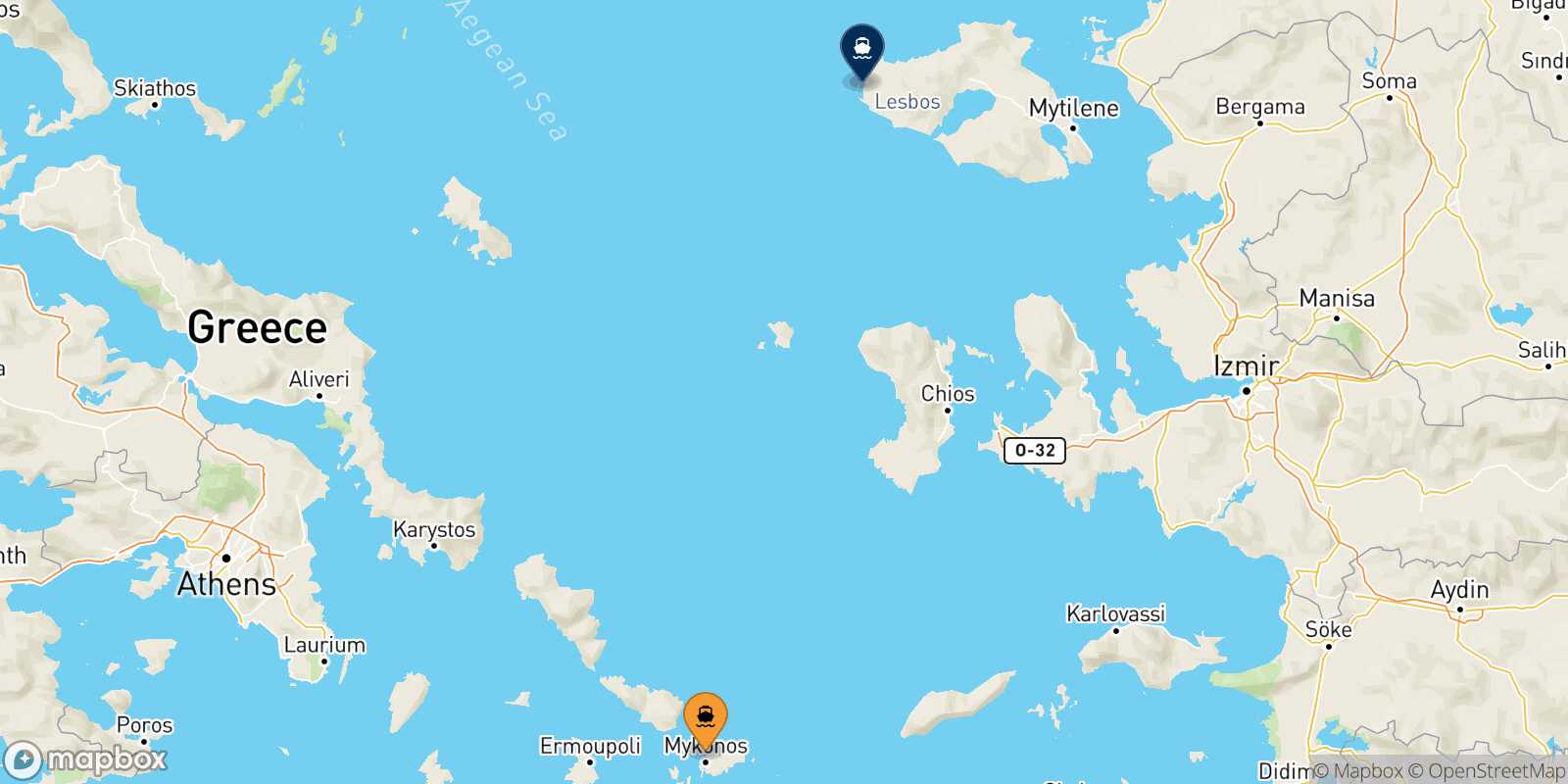 Mapa de la ruta Mykonos Sigri (Lesvos)