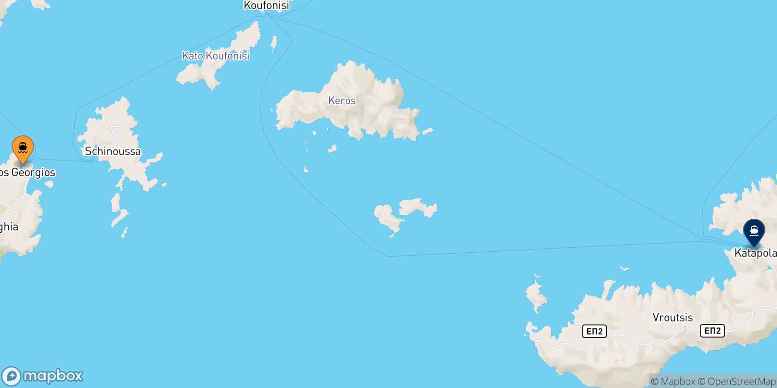 Mapa de la ruta Iraklia Katapola (Amorgos)
