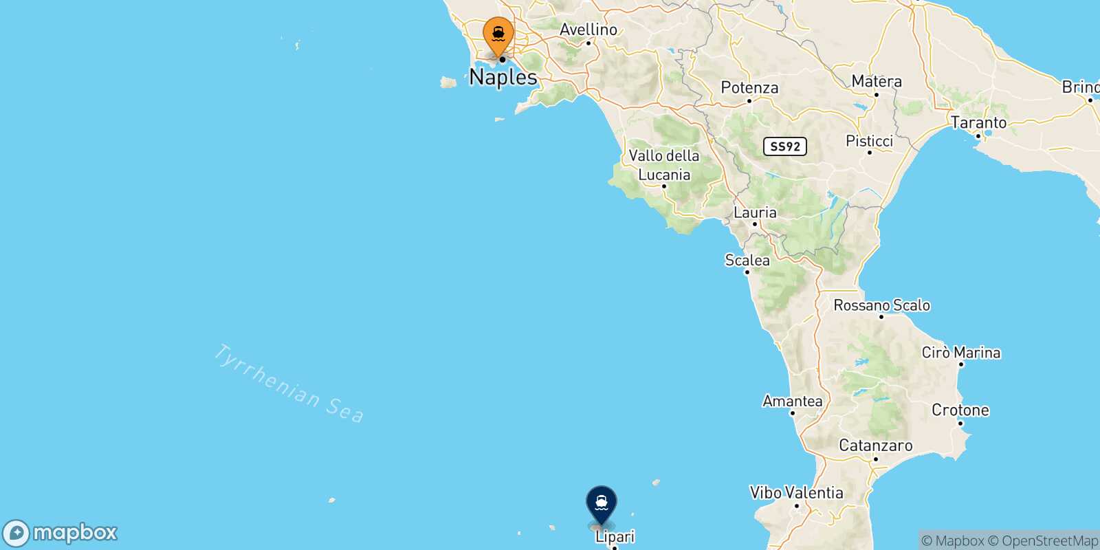 Mapa de la ruta Nápoles Mergellina Santa Marina (Salina)