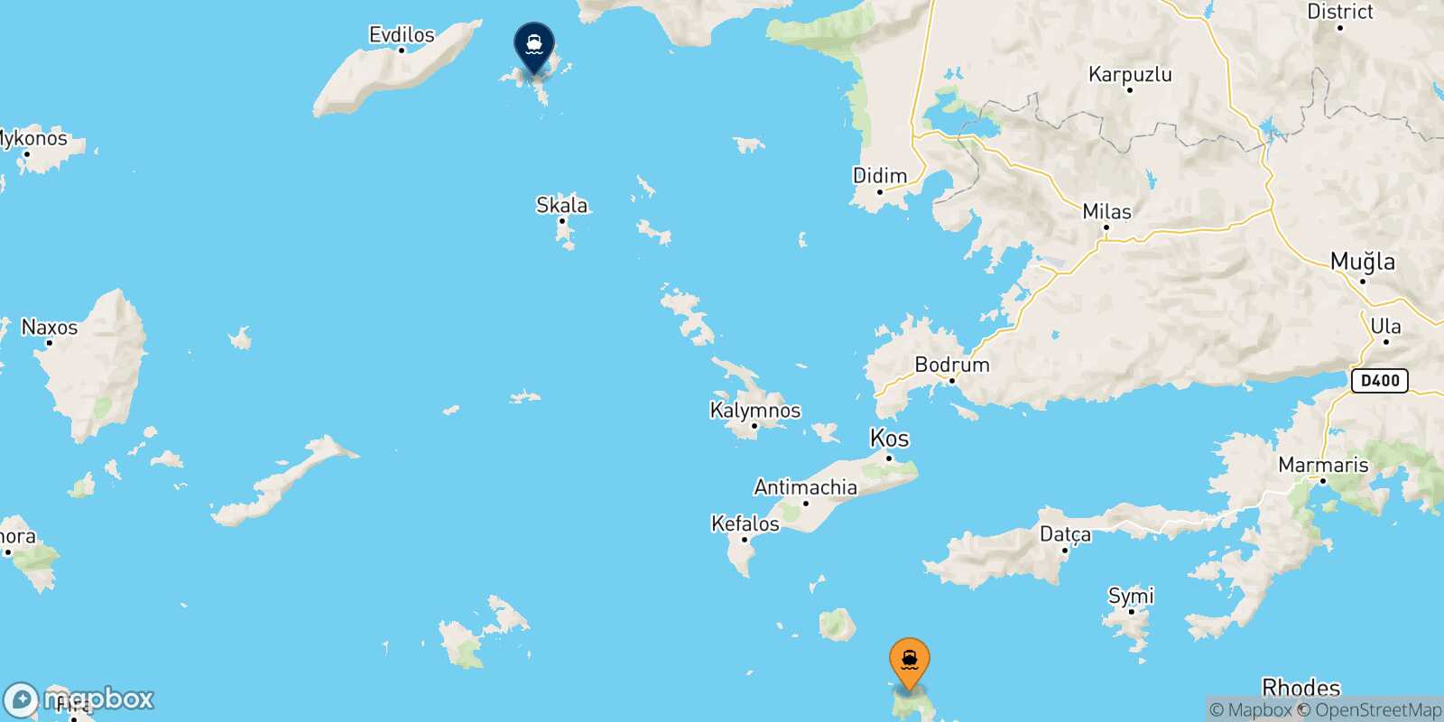 Mapa de la ruta Tilos Fourni