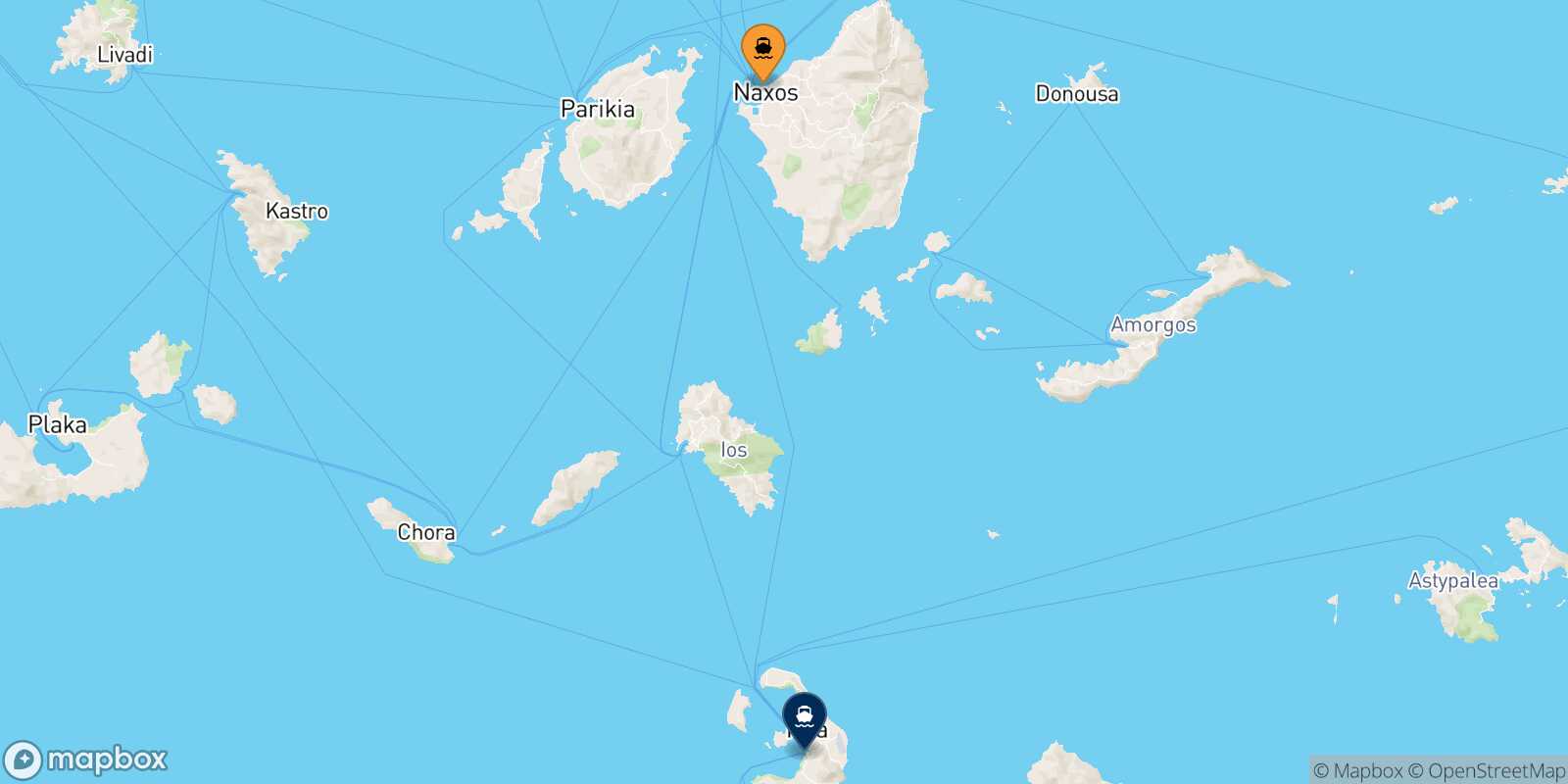 Mapa de la ruta Naxos Santorini