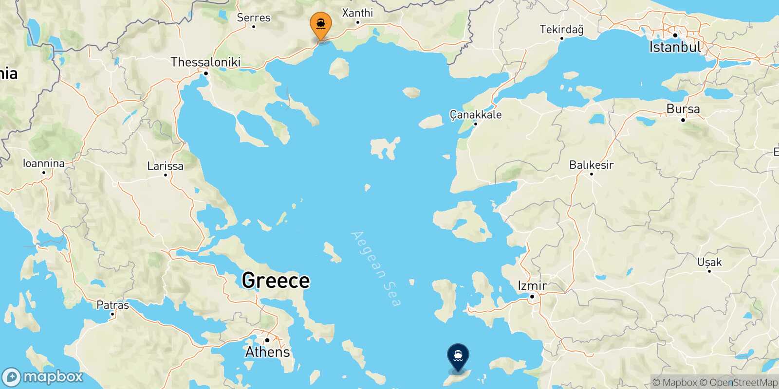 Mapa de la ruta Kavala Evdilos (Ikaria)