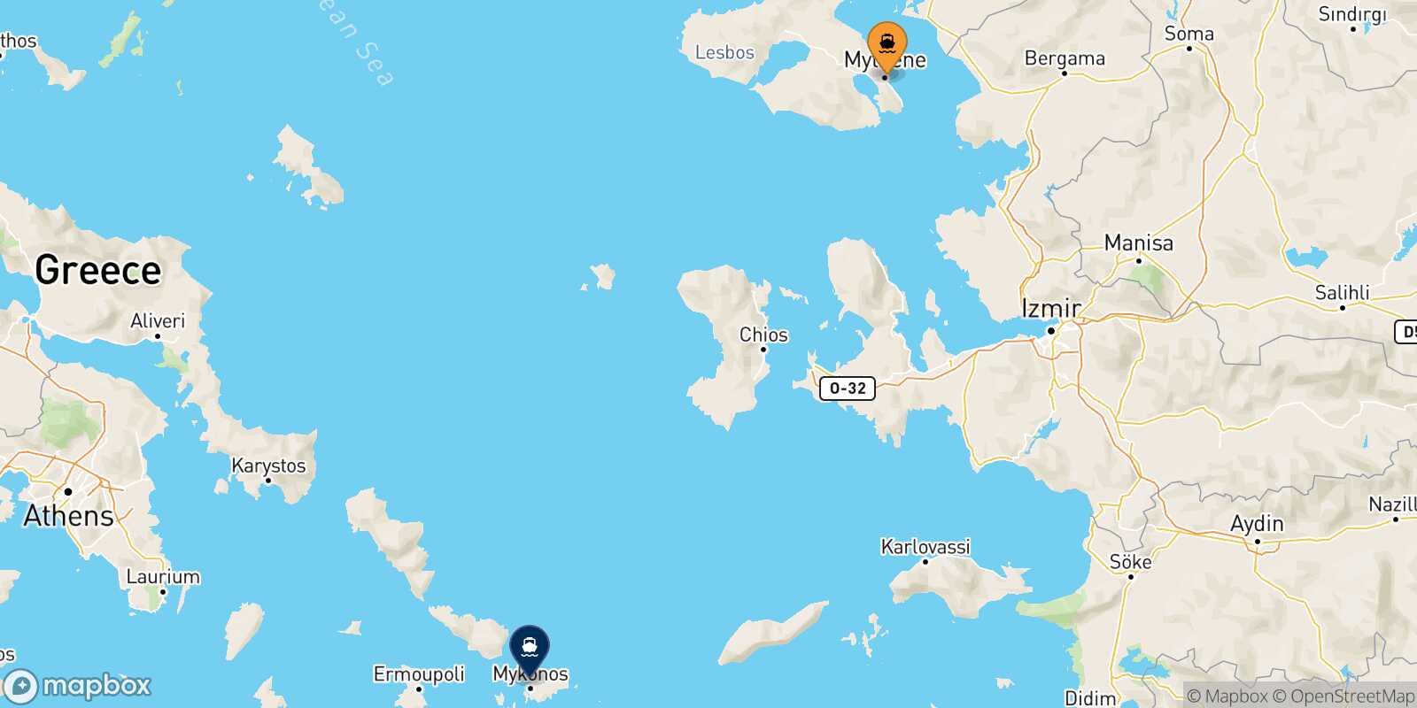 Mapa de la ruta Mytilene (Lesvos) Mykonos