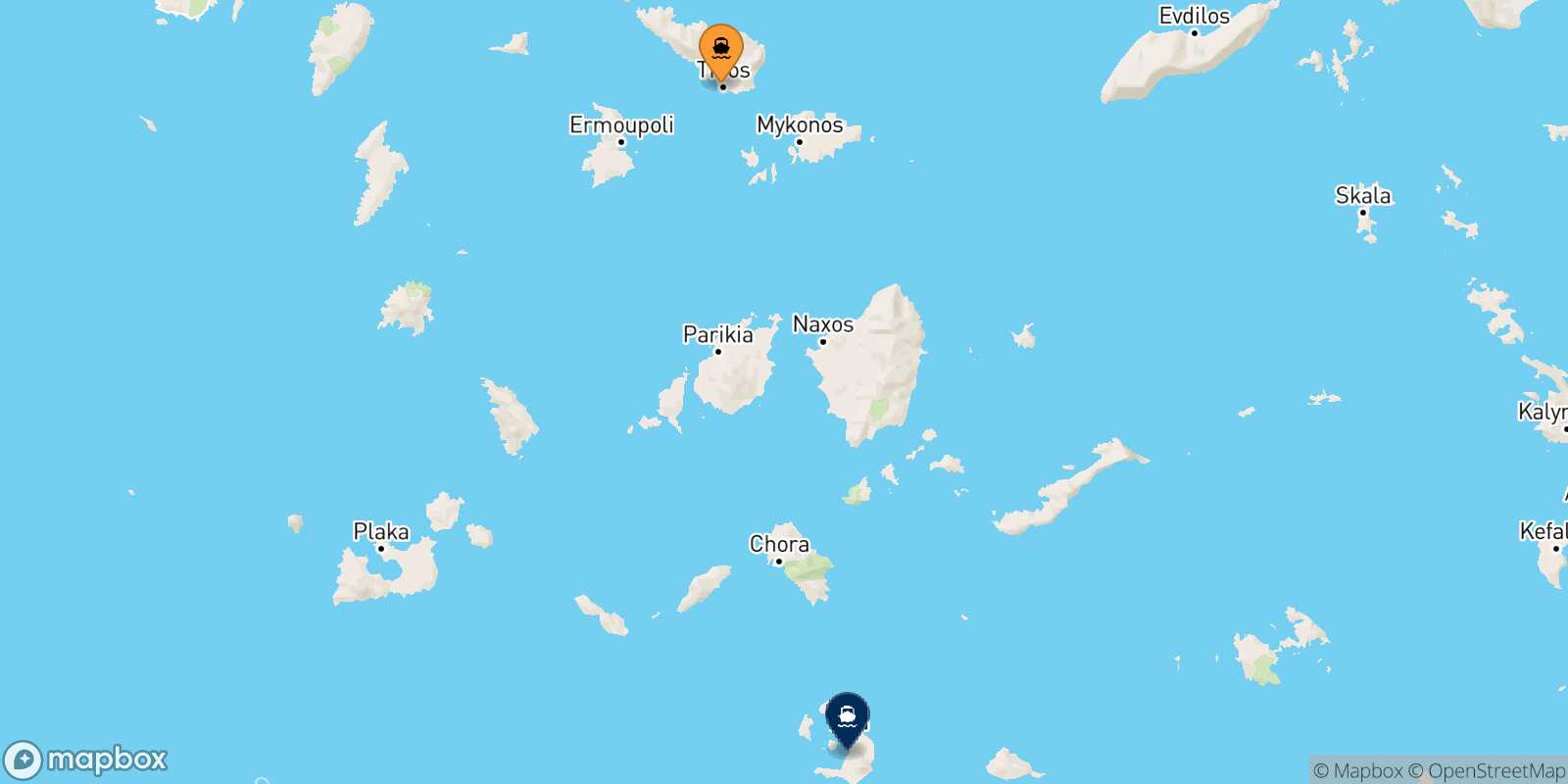 Mapa de la ruta Tinos Santorini