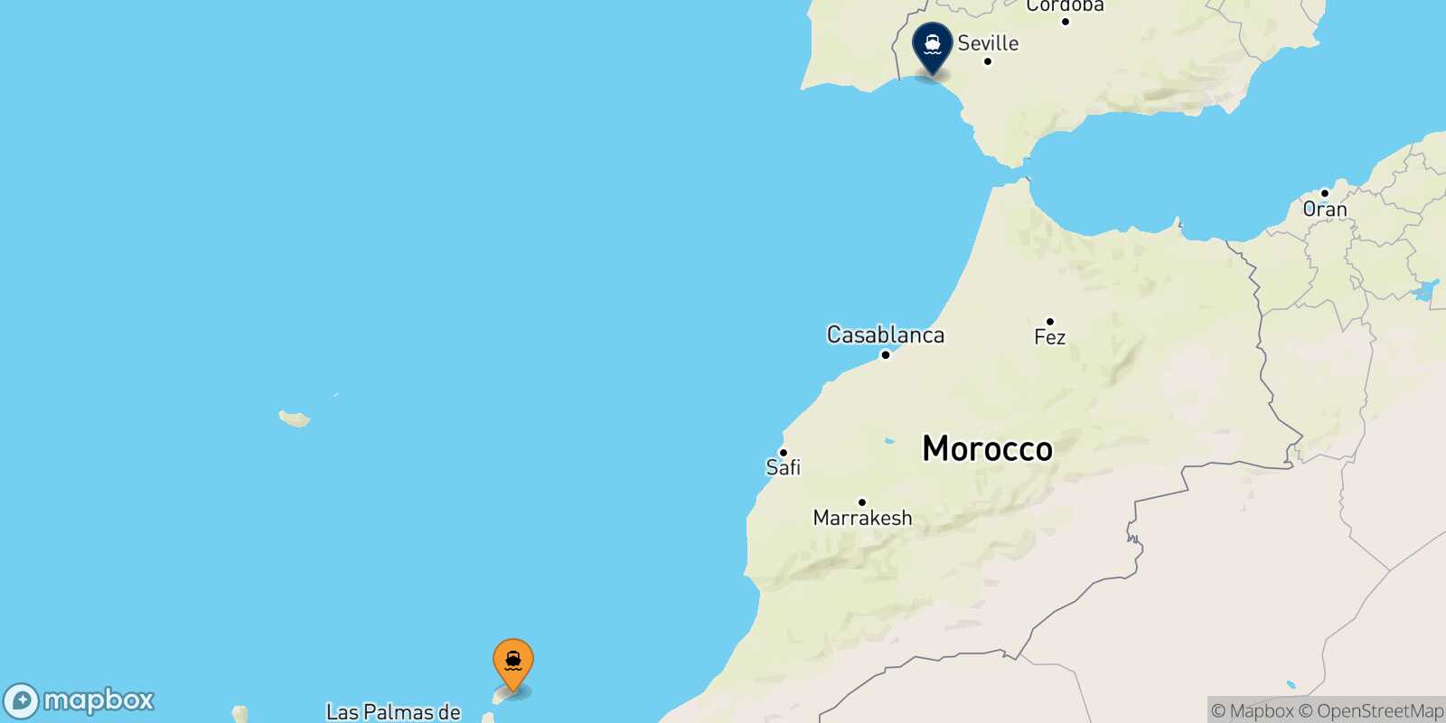 Mapa de la ruta Arrecife (Lanzarote) Huelva