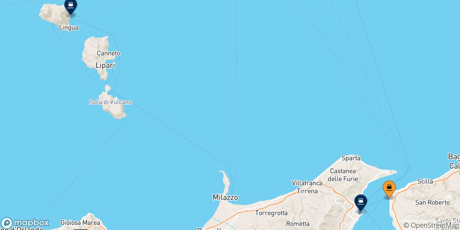 Mapa de las posibles rutas entre Reggio Calabria y  Italia
