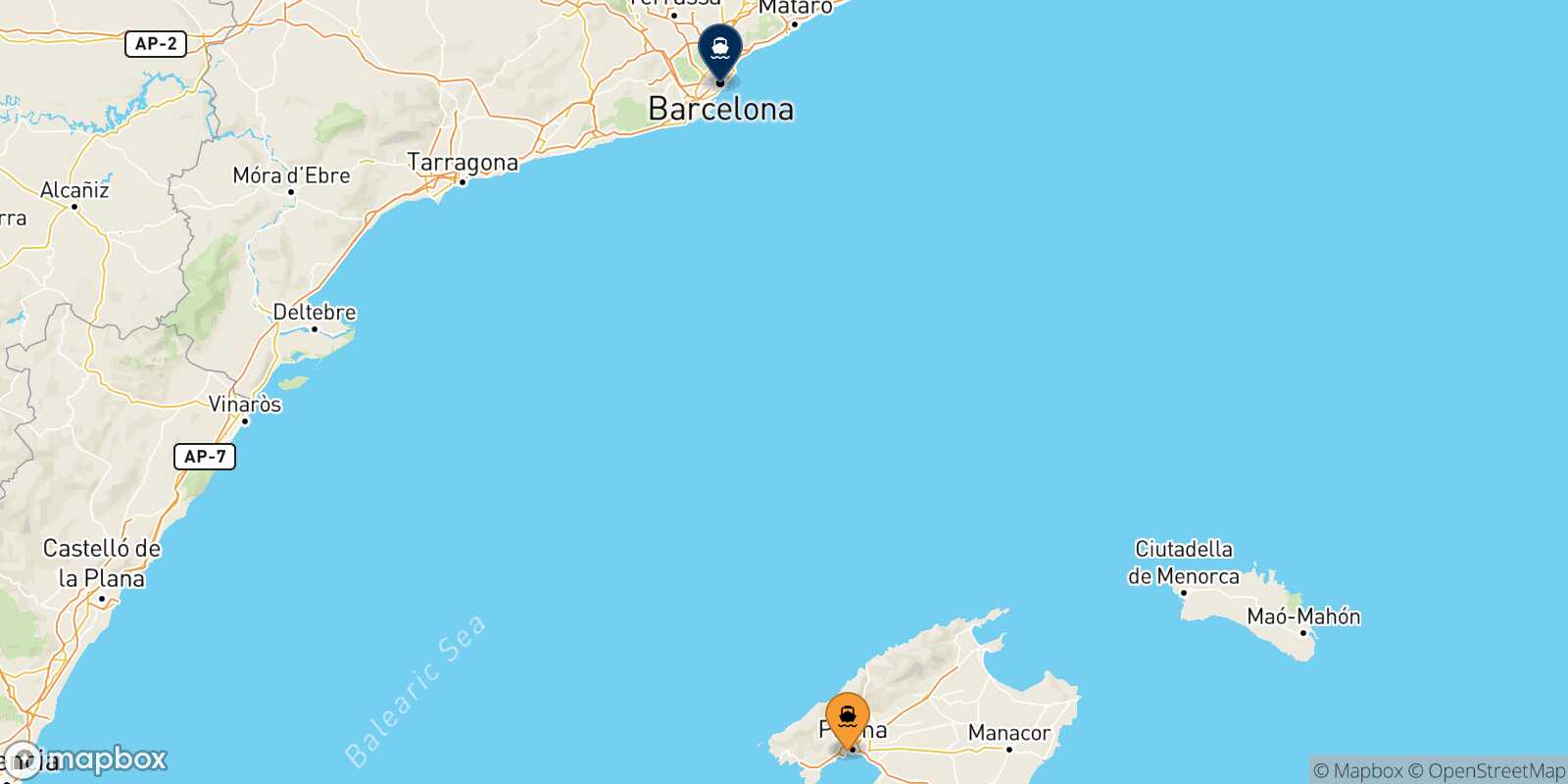 Mapa de la ruta Palma De Mallorca Barcelona