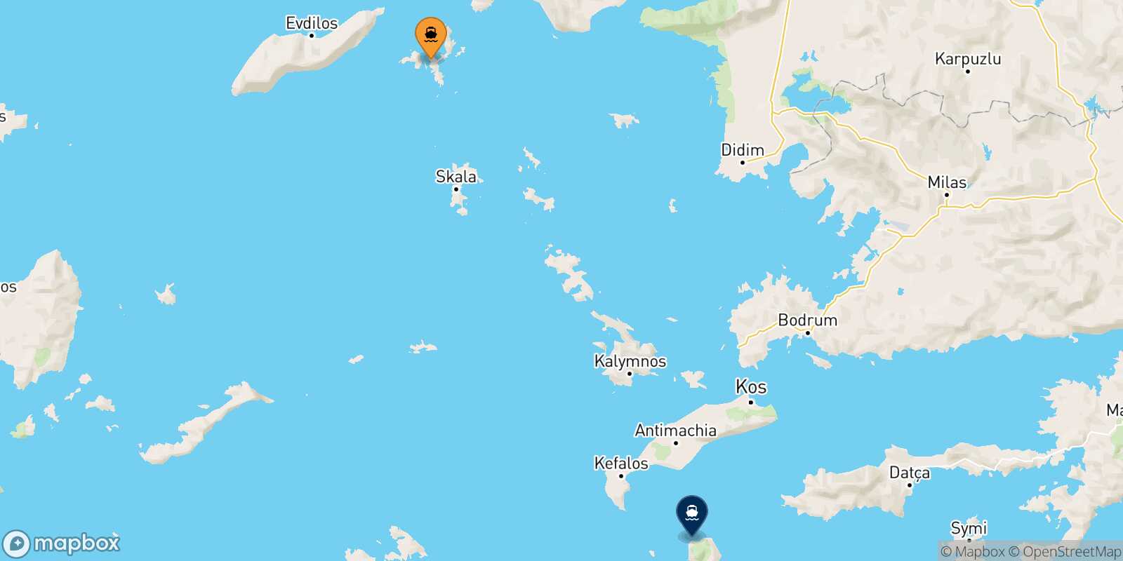 Mapa de la ruta Fourni Nisyros