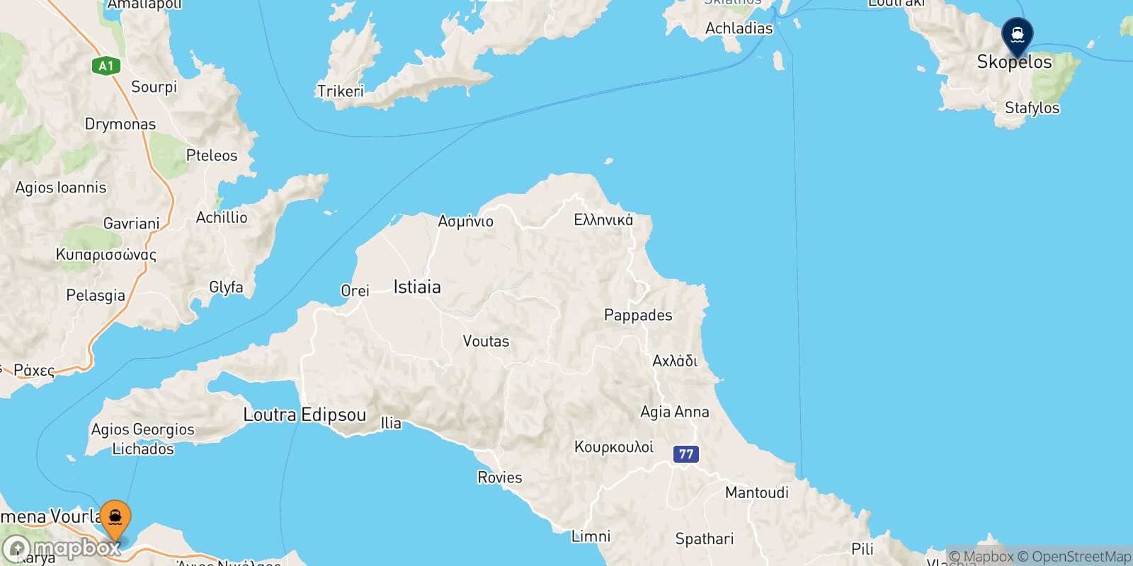 Mapa de la ruta Agios Konstantinos Skopelos