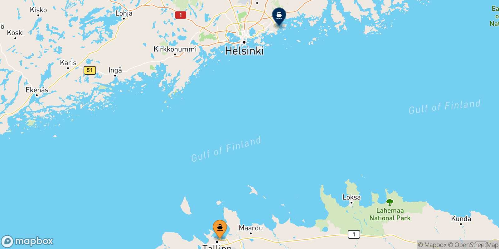 Mapa de la ruta Tallin Vuosaari