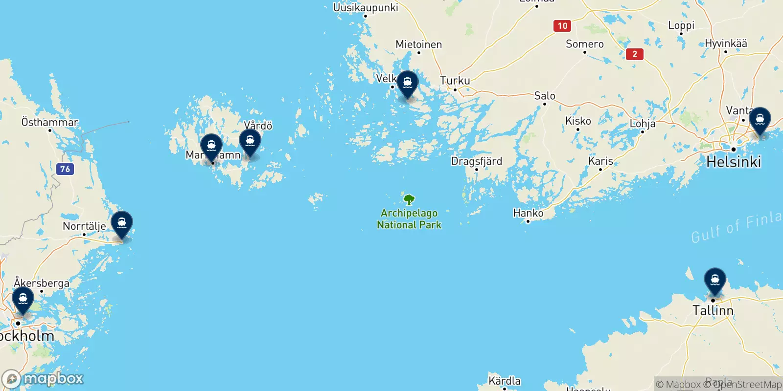 Mapa de los destinos Tallink Silja Line