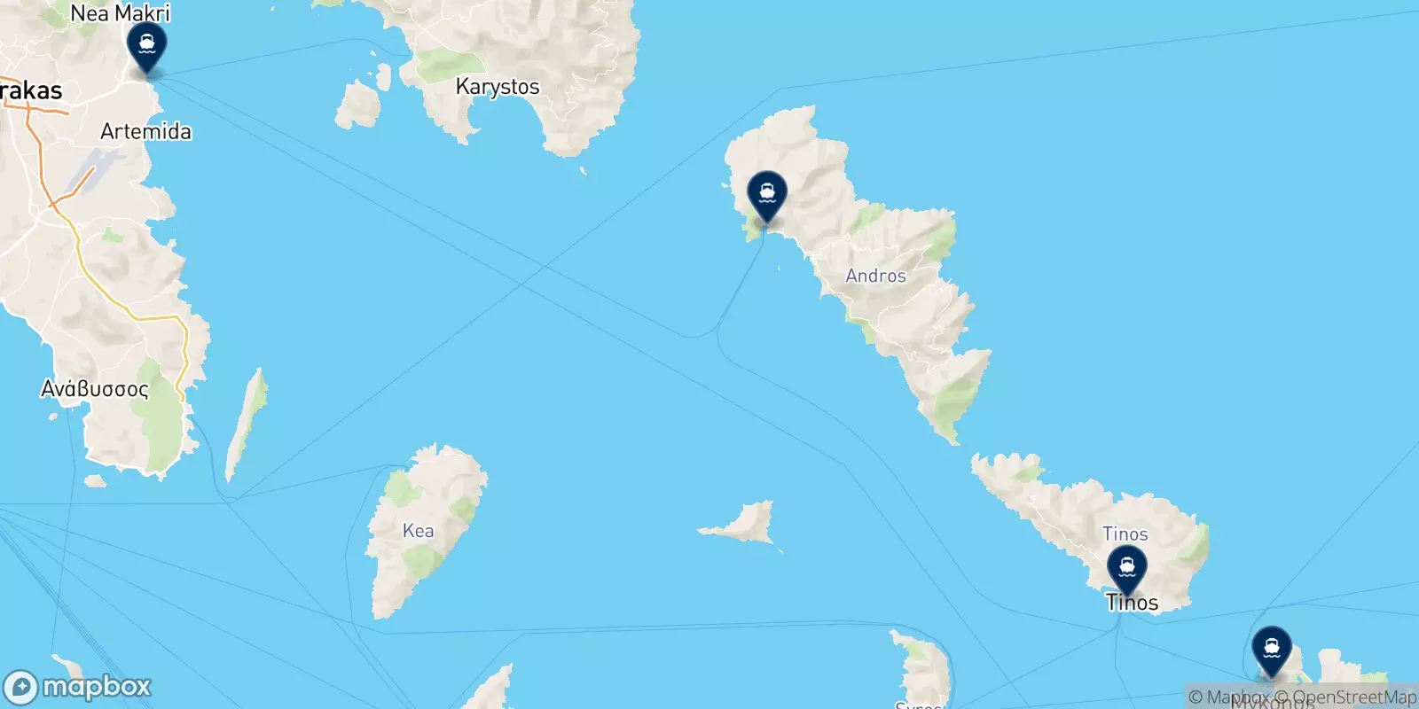 Mapa de los destinos Fast Ferries