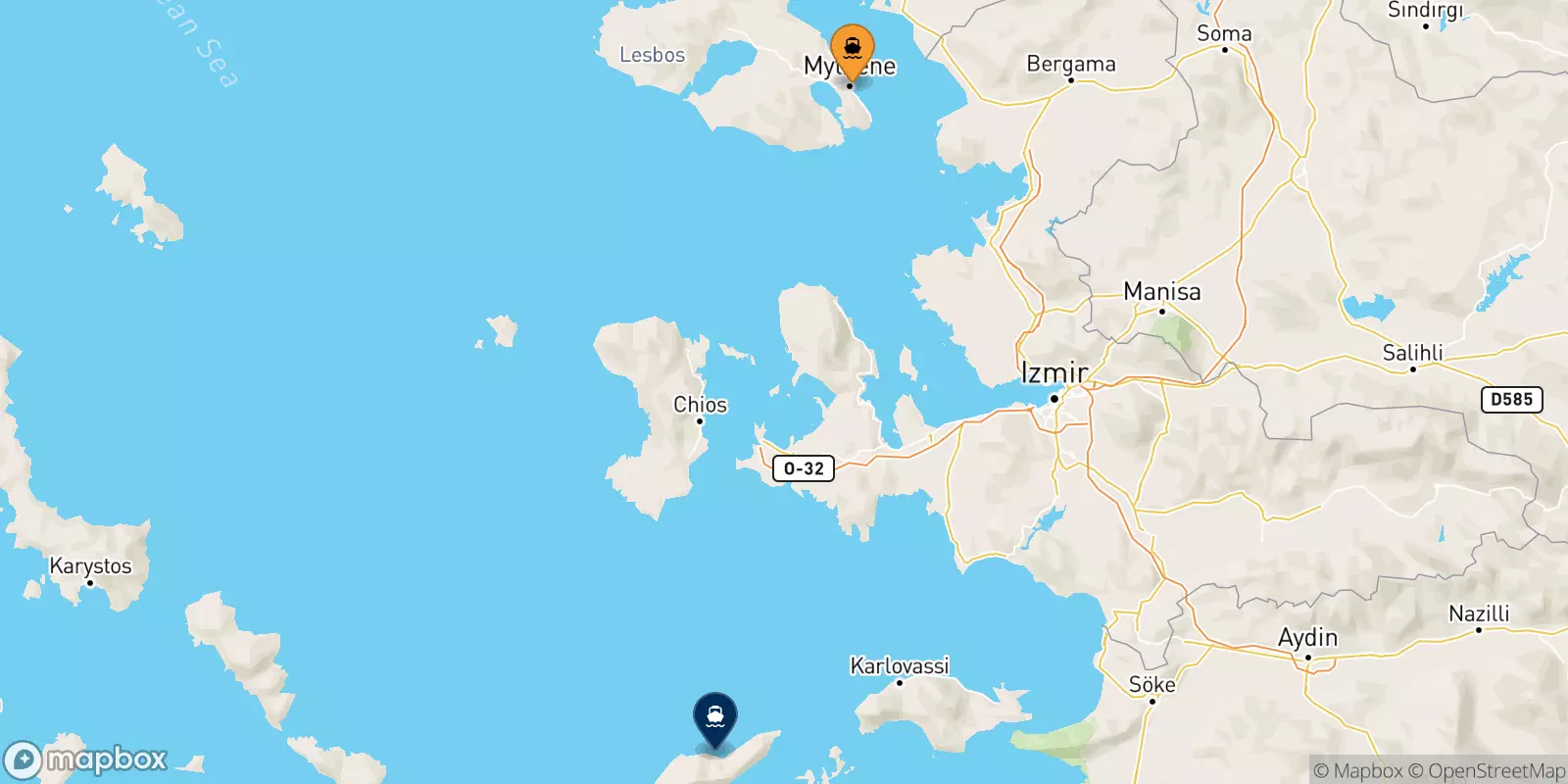 Ferries de Mytilene (Lesvos) a Evdilos (Ikaria)